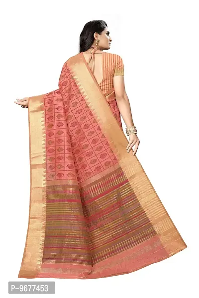 S F Assam Handloom Women's Sambalpuri Cotton Print Saree With Blouse Piece (Orange)-thumb2