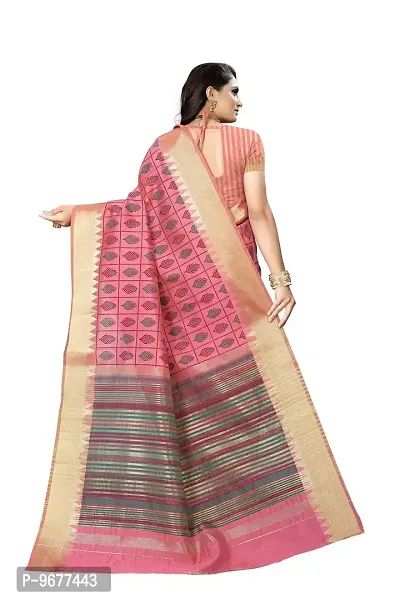 S F Assam Handloom Women's Sambalpuri Cotton Print Saree With Blouse Piece (Pink)-thumb2