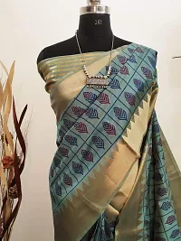 S F Assam Handloom Women's Sambalpuri Cotton Print Saree With Blouse Piece (Firozi)-thumb2