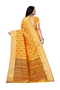 S F Women's Fancy with Ikat Pallu Floral Woven Pure Chanderi Cotton Handloom Print Saree with Blouse (Yellow (Masted))-thumb1