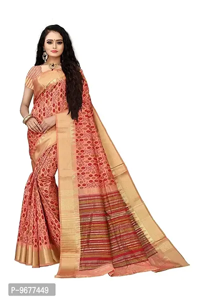 S F Women's Hand block printed South Cotton Bandhani type silk fabric saree with Blouse Piece (Fanta)-thumb0