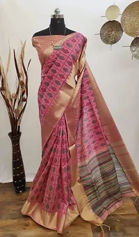 S F Assam Handloom Women's Sambalpuri Cotton Print Saree With Blouse Piece (Pink)-thumb2