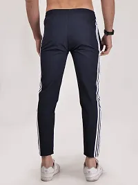 Elegant Navy Blue Polyester Striped Track Pants For Men-thumb2