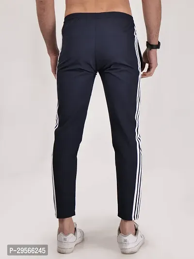 Elegant Navy Blue Polyester Striped Track Pants For Men-thumb3