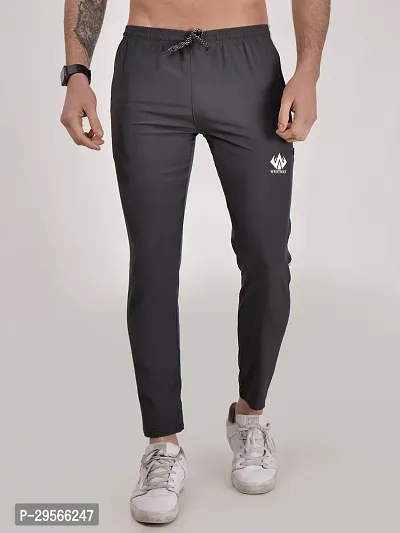 Elegant Grey Polyester Striped Track Pants For Men-thumb0