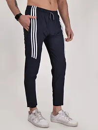 Elegant Navy Blue Polyester Striped Track Pants For Men-thumb2