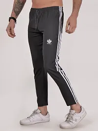 Elegant Grey Polyester Striped Track Pants For Men-thumb1