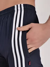 Elegant Navy Blue Polyester Striped Track Pants For Men-thumb3