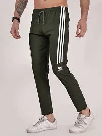 Elegant Green Polyester Striped Track Pants For Men-thumb1