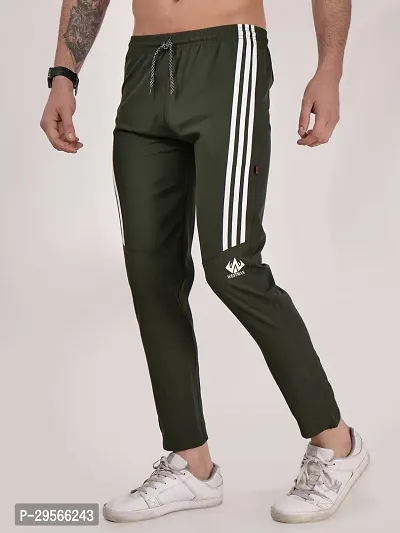 Elegant Green Polyester Striped Track Pants For Men-thumb2