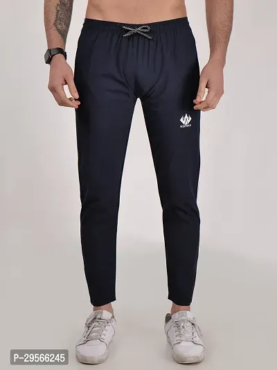 Elegant Navy Blue Polyester Striped Track Pants For Men