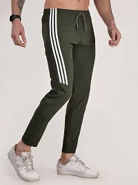 Elegant Green Polyester Striped Track Pants For Men-thumb2