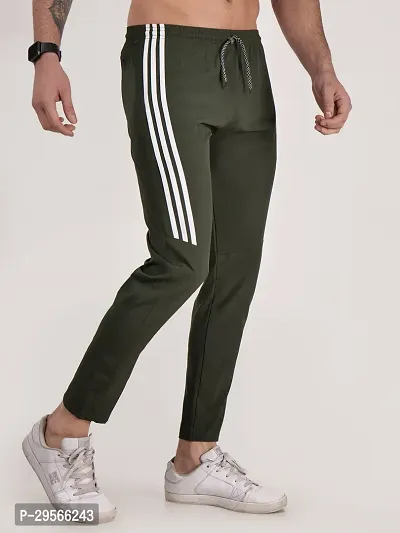 Elegant Green Polyester Striped Track Pants For Men-thumb3