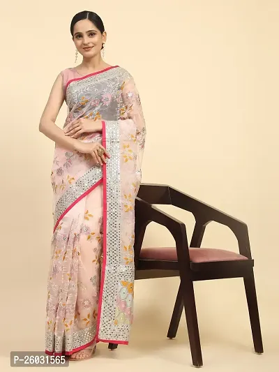 Women's Embroidery Sequence Work Organza Saree (5.5M) With Unstitched Blouse Piece (0.80M)-thumb4