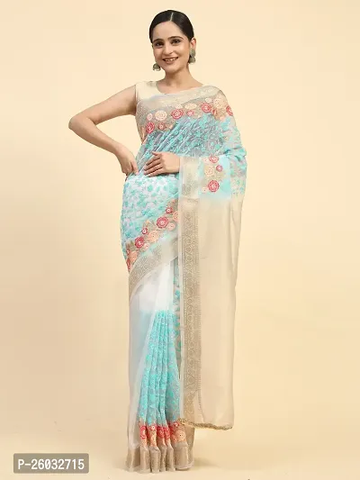Women's Embroidery Work Organza Saree (5.5M) With Unstitched Blouse Piece (0.80 M)