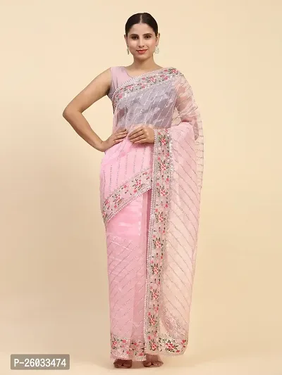 Women's Embroidery Work Organza Saree (5.5M) With Unstitched Blouse Piece (0.80 M)