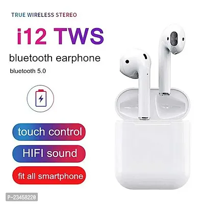 i12 TWS Wireless Stereo Earphones Bluetooth Airpods Bluetooth Headset (White, In the Ear) , with free charging cable-thumb0