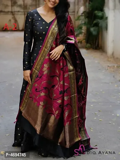 Stylish Taffeta Silk Printed Ethnic Gown With Dupatta For Women-thumb0