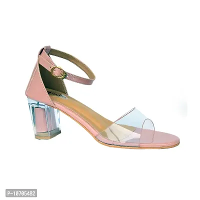Ladies Hub Transparent Solid Block Heels Fashion Sandal for Women and Girls (Pink, numeric_8)-thumb5