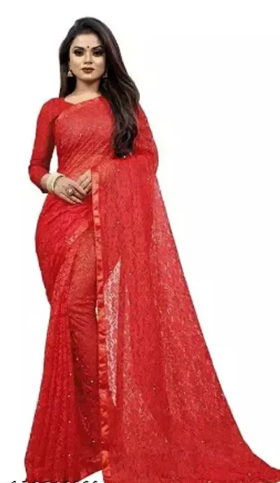 Stylish Net Floral Saree With Blouse Piece For Women