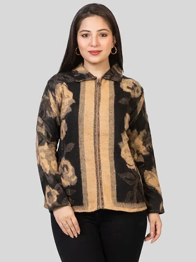 Fancy Designer Woolen Double Collar Kashmiri Sweater For Women