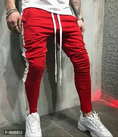 Stylish Red Cotton Blend Solid Joggers For Men-thumb0