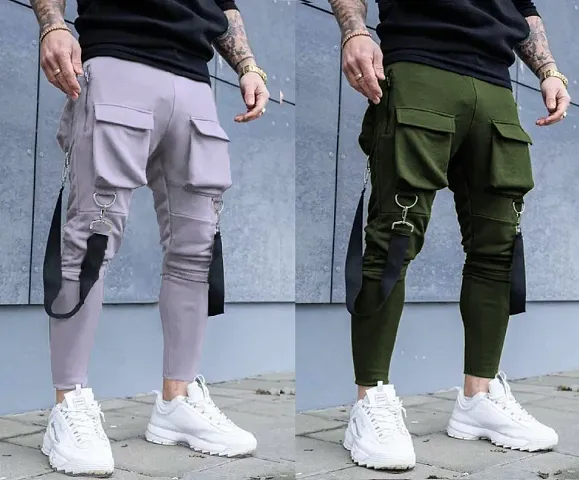 Stylish Multicoloured Polyester Regular Track Pants For Men Pack Of 2