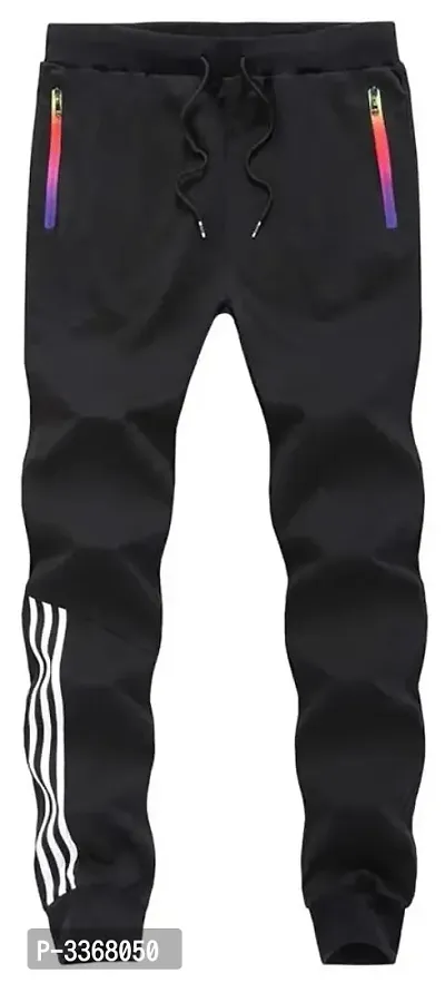 Black Polyester Blend Joggers For Men