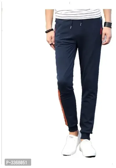 Navy Blue Polyester Blend Joggers For Men-thumb2