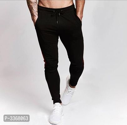Men's Black Polyester Blend Self Pattern Slim Fit Joggers-thumb3