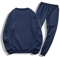 Men's Self Pattern Slim Fit Navy Blue Fleece Tracksuit-thumb1