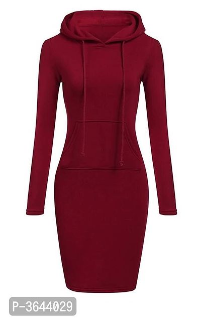 Maroon Polycotton Solid Dresses For Women