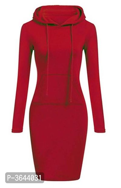 Red Polycotton Solid Dresses For Women