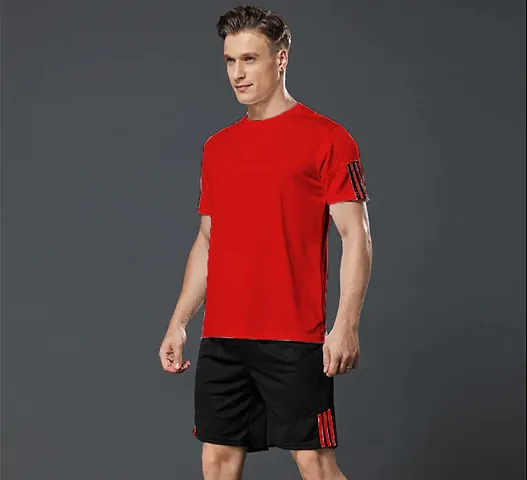 Men's Polyester Sports T Shirt & Shorts Set
