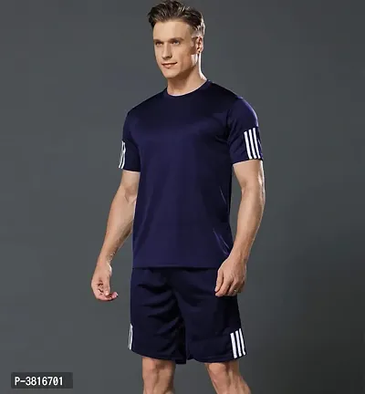 Men's Sports T Shirt  Shorts Set - Navy Blue-thumb0