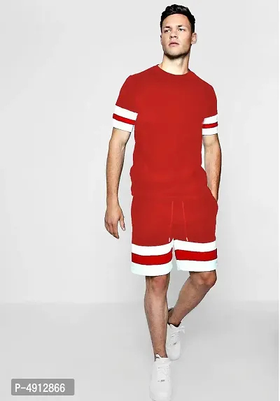 Men's Red Polycotton Slim Fit Track top and Bottom Set