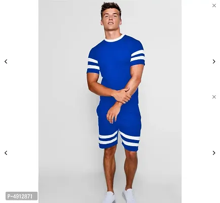 Men's Blue Polycotton Slim Fit Track top and Bottom Set-thumb0