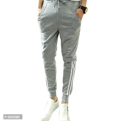 Stylish Grey Cotton Blend Striped Joggers For Men-thumb0