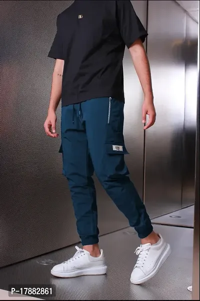 Blue Polyester Joggers For Men