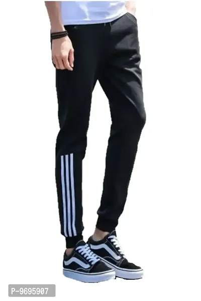 Stylish Black Cotton Blend Striped Joggers For Men