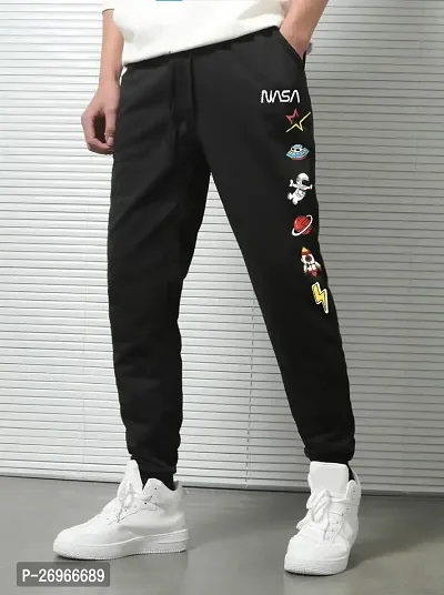 Slim Fit Black Cotton Blend Regular Track Pants For Mens