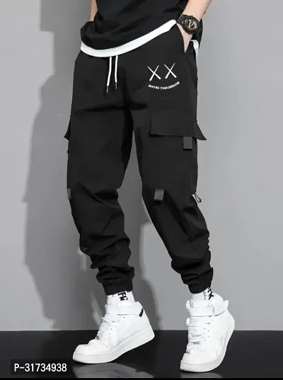 Stylish Black Blended Solid Joggers For Men