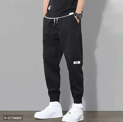 Stylish Black Blended Solid Regular Track Pants For Men-thumb0