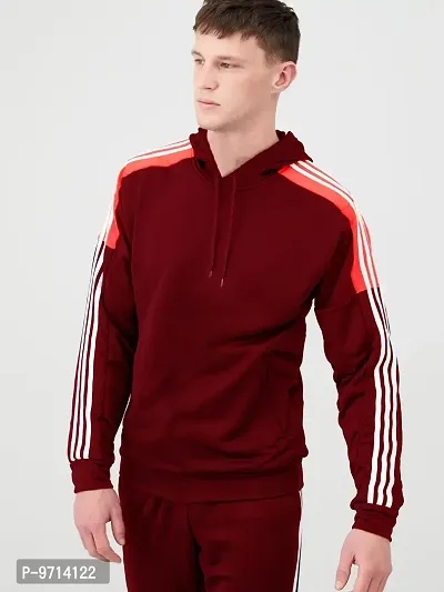 Fabulous Maroon Fleece Striped Tracksuits For Men-thumb4