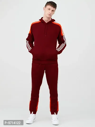 Fabulous Maroon Fleece Striped Tracksuits For Men-thumb0