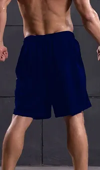 Stylish Navy Blue Cotton Blend Striped Regular Shorts For Men-thumb1