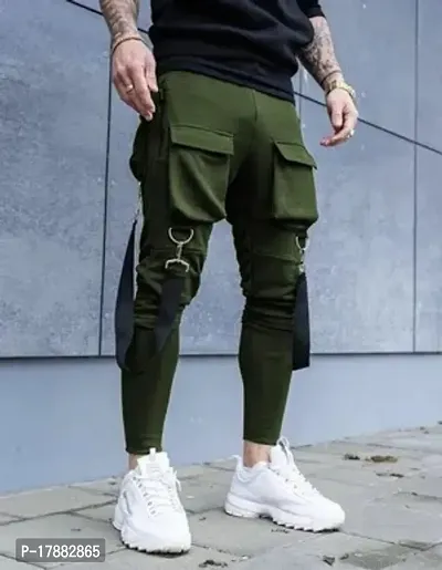 Olive Polyester Joggers For Men-thumb0
