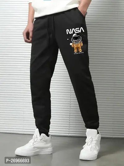 Slim Fit Black Cotton Blend Regular Track Pants For Mens