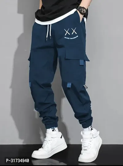 Stylish Blue Blended Solid Joggers For Men-thumb0