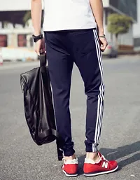 Stylish Navy Blue Cotton Blend Regular Track Pants For Men-thumb1